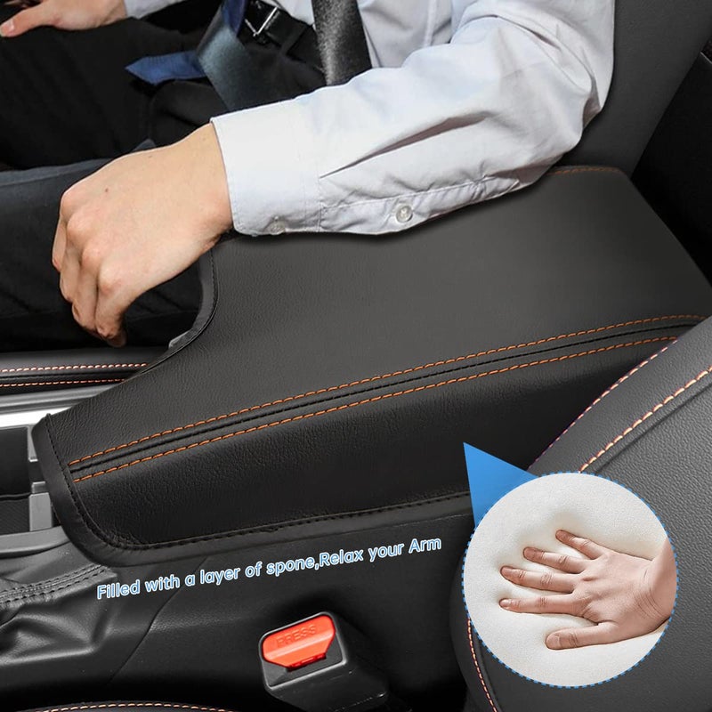 INTGET غطاء مسند ذراع وحدة التحكم المركزية للسيارة من INTGET لملحقات Subaru Crosstrek 2018 2019 2020 2021 2022 2023 Impreza 2017-2023 غطاء صندوق مسند ذراع جلدي غطاء وحدة التحكم الوسطى واقي مقعد (غرز برتقالية) - Image 4